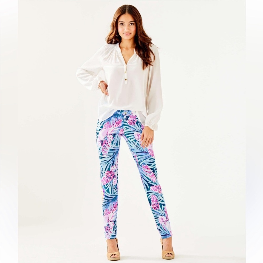 Lilly Pulitzer Kelly Knit Skinny Ankle Pants Mr Peacock Blue Tweethearts Sz 2